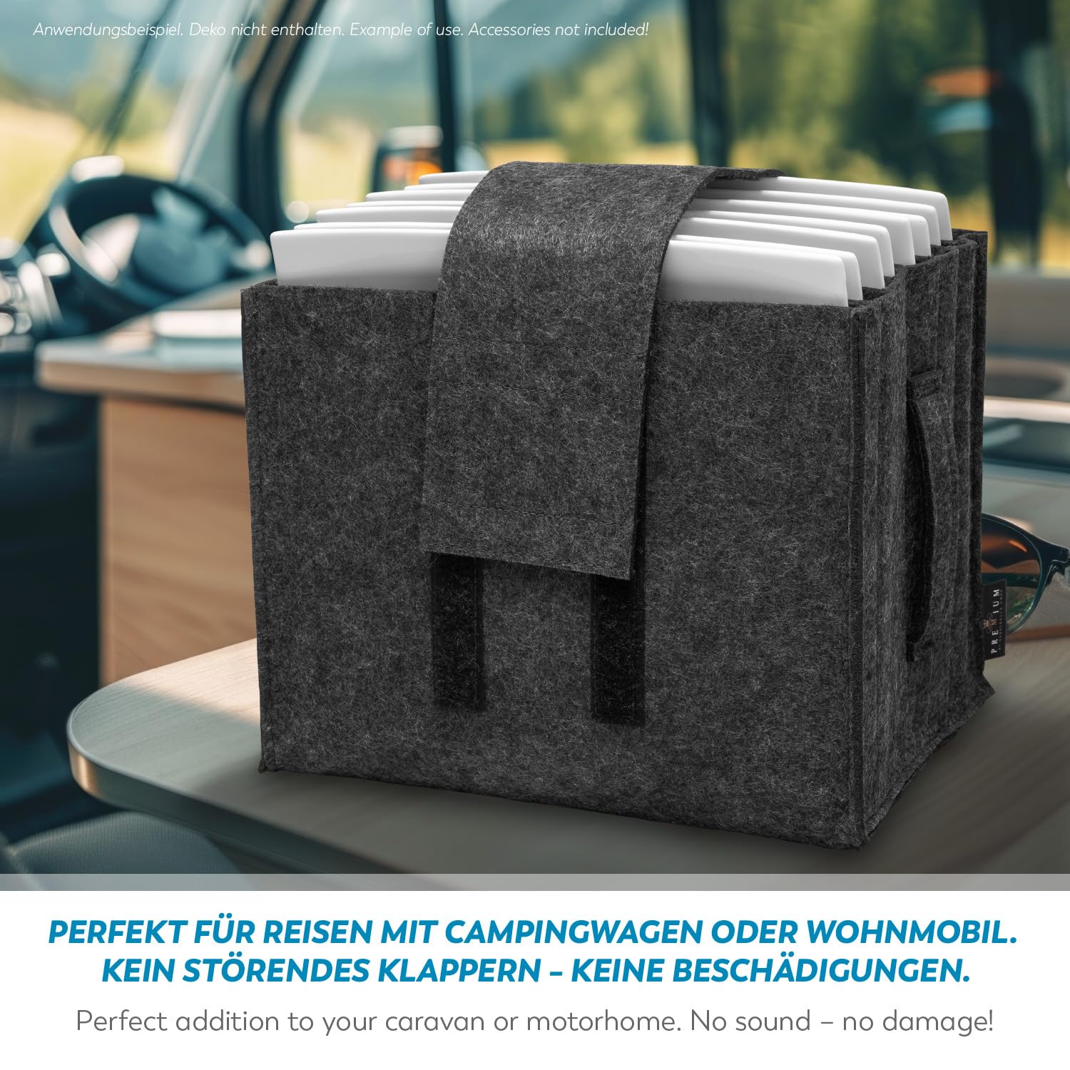 Rubberneck Support d'assiettes en feutre | Rangement de vaisselle de camping-car pour assiettes jusqu'à 27 cm de diamètre | pour camping, camping-car, van, gris foncé