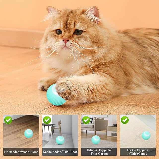 Foto 5 de 8 de HENGBIRD Bola de Juguete Interactivo para Gatos,Bola de Gato Pelota Interactiva para Gatos Eléctrica de 360°…