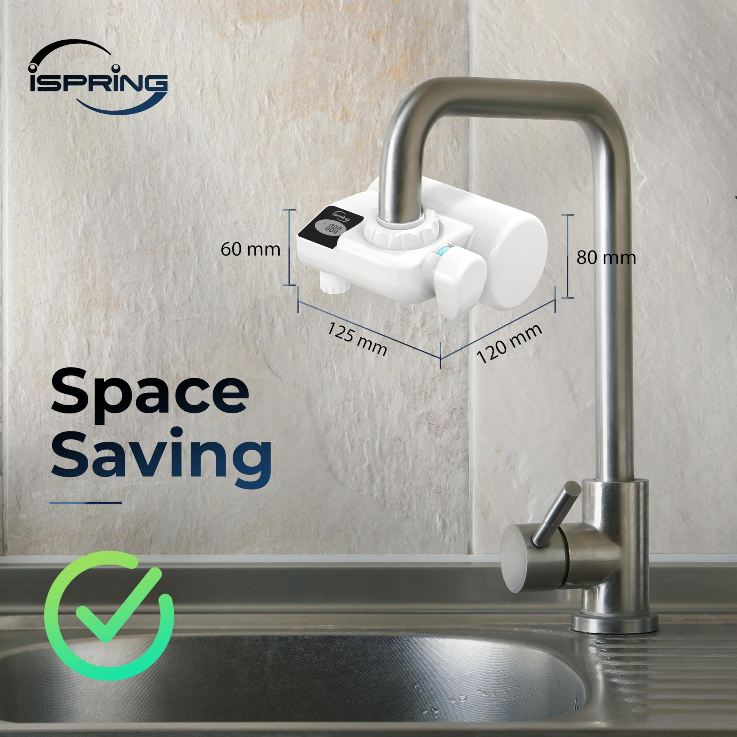 iSpring DFGB1W kran z filtrem do wody, żywotność 600 l | Cyfrowy wyświetlacz, system filtracji wody bloków węglowych, redukuje 99% chloru, zły smak