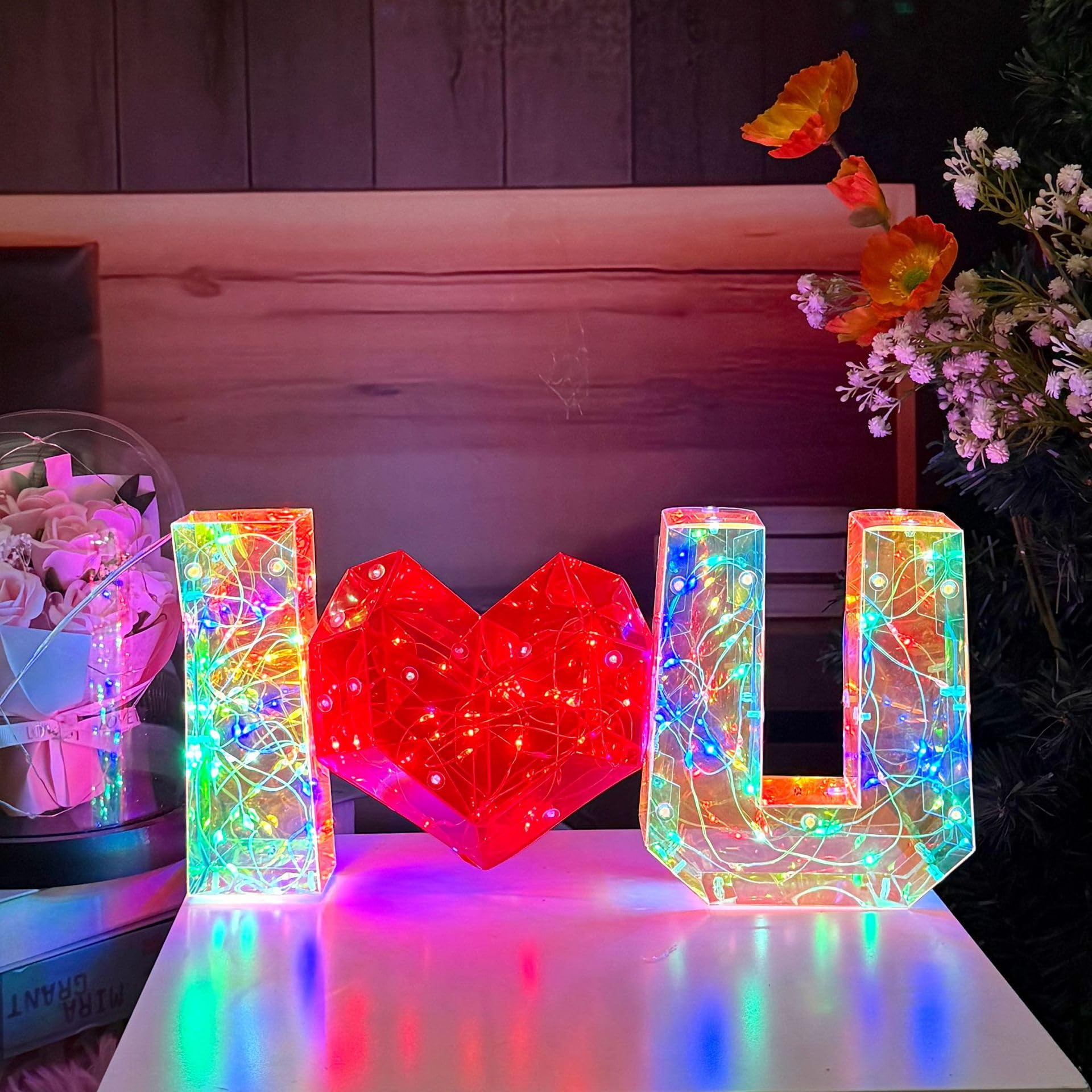 Jemnpela Prismatic Iridescent LED Night Light USB Powered 3D Prisms with Colorful Refractive Effects Decoration Lamp for Holidays Christmas Halloween