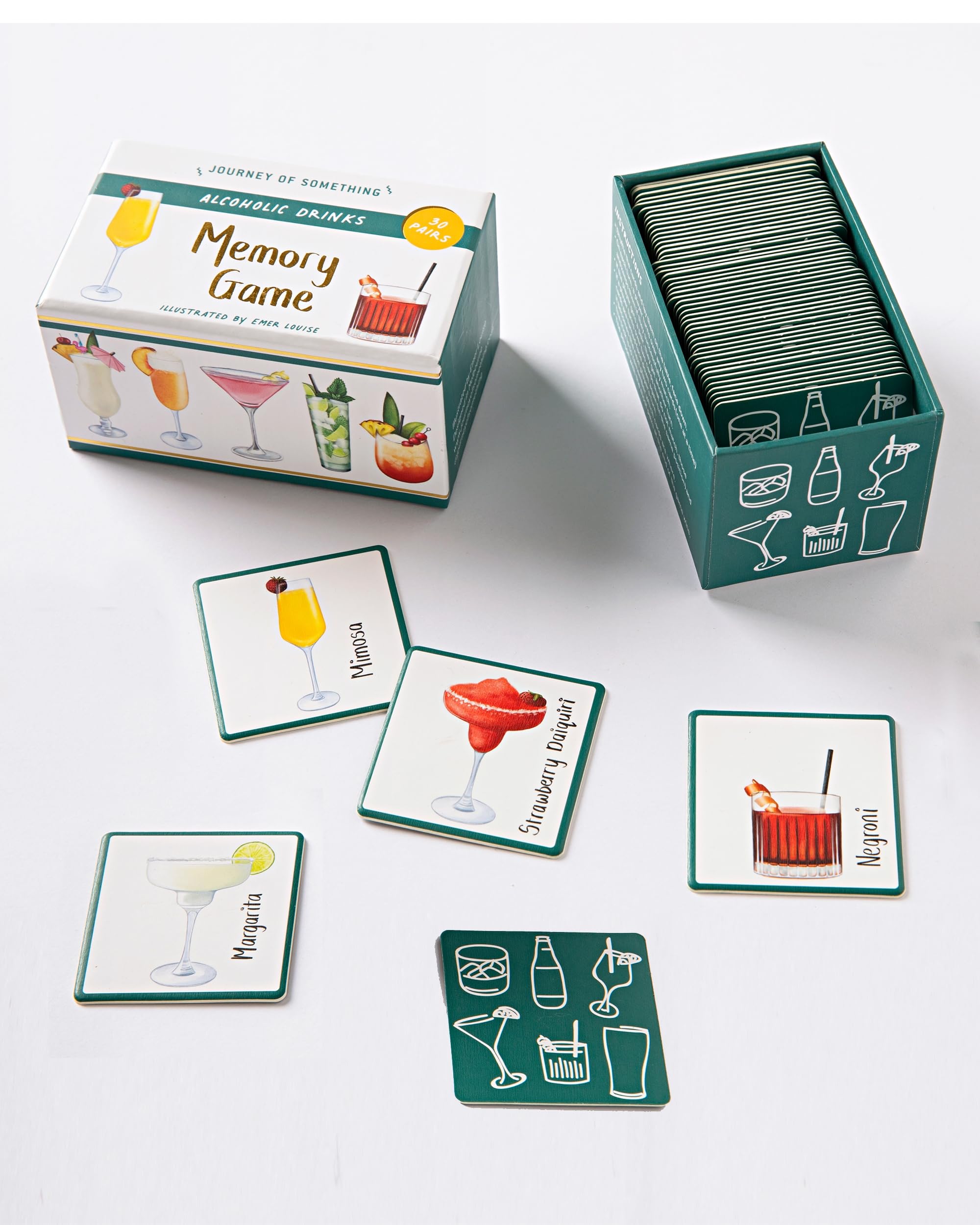 Memory Game: Alcoholic Drinks : A fun, fast-paced, dinner party game for adults, with 60 cards in a plastic-free box