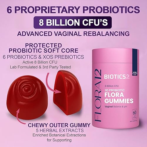 Miniatura 9 de Flora12 - Gomitas probióticas 3D para salud vaginal y equilibrio de pH  8 mil millones de probióticos, prebióticos, 5 extractos de hierbas de ñame