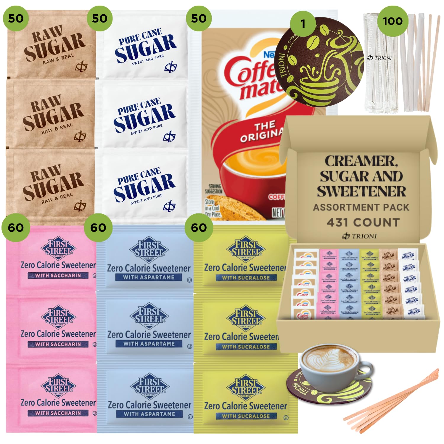 Coffee Creamer Packets Singles Powder, Sugar and Sweetener