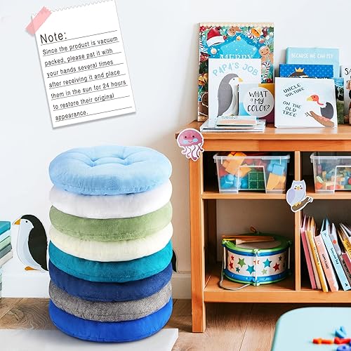 Miniatura 61 de Fumete 8 cojines redondos de piso de 16 pulgadas para niños y niños pequeños, cojín de suelo flexible para muebles de aula, para el hogar, Azul real