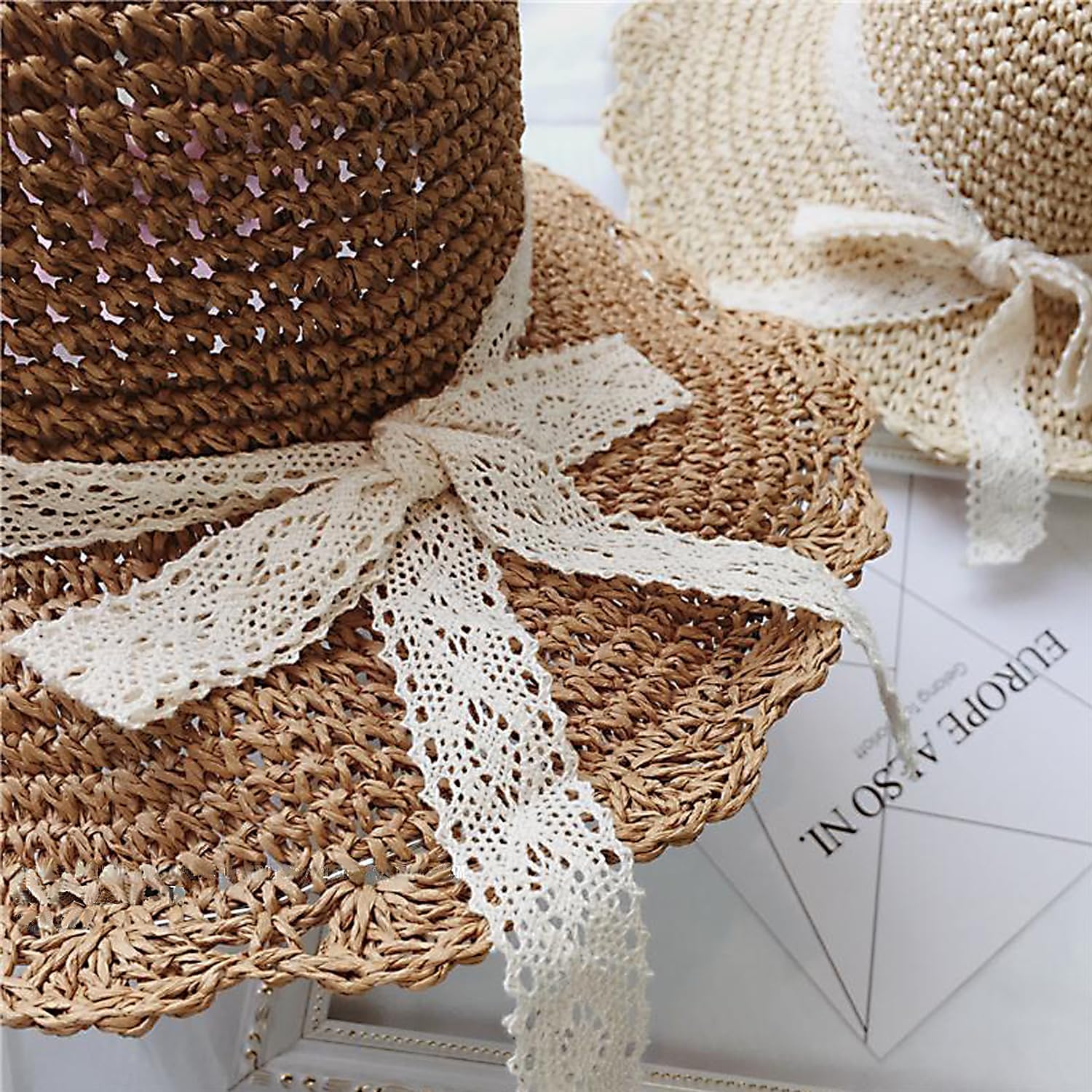 Summer Beach Sun Straw Hats for Women Wide Brim Packable Travel Bucket Hats UPF 50+ image 5