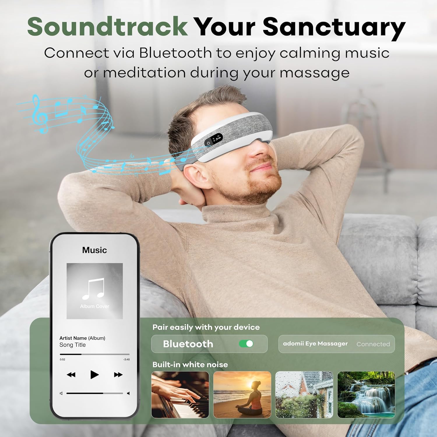 adomii Eye Massager with Heating, Heated Eye Mask with Bluetooth Music, Adjustable Head Strap,Improve Sleep Mask, Gift for Women Men Mom Dad