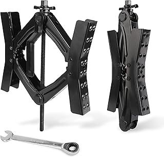 Pr1me RV Camper Chocks Wheel X Stabilizer for Travel Trailers, Wheel Chock Scissor 2 Sets Tire Locking Chocks, RV Tire Movement Preventer with Non-Slip Grip Holes, with Wrench, Fits 3.5" to 12"