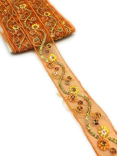 Miniatura 8 de CRAFTCURE Sari de diseñador bolywood encaje secuencia de borde de encaje en red de tejido para trajes de diseñador, decoración del hogar, materiales