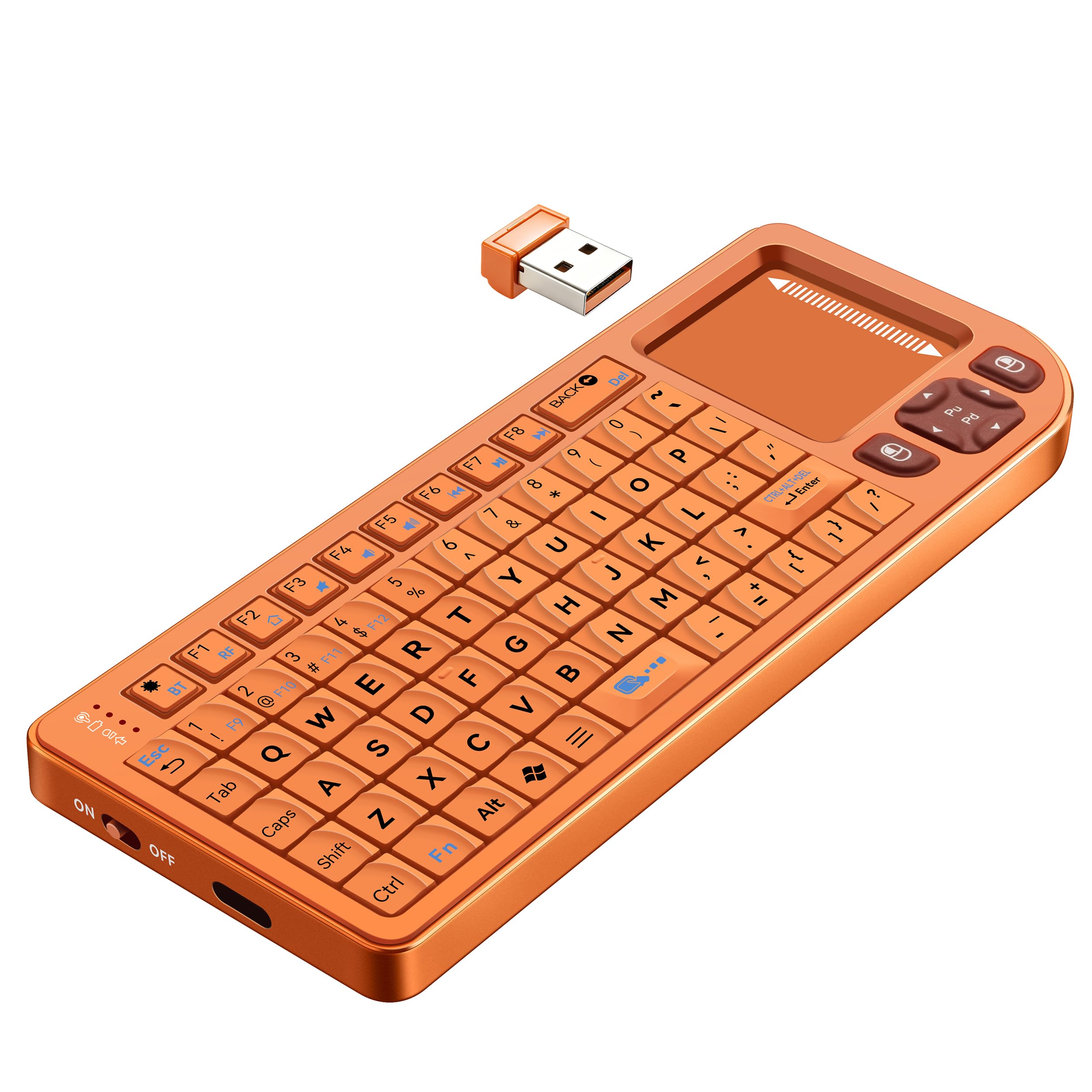 Mini Bluetooth Keyboard with Touchpad – Sturdy Aluminum Frame, Rechargeable & Portable – Seamless Connectivity for iPad, Mac, PC – The Perfect Companion for Smart Home, IT Tech & Field Service-Orange-image-27