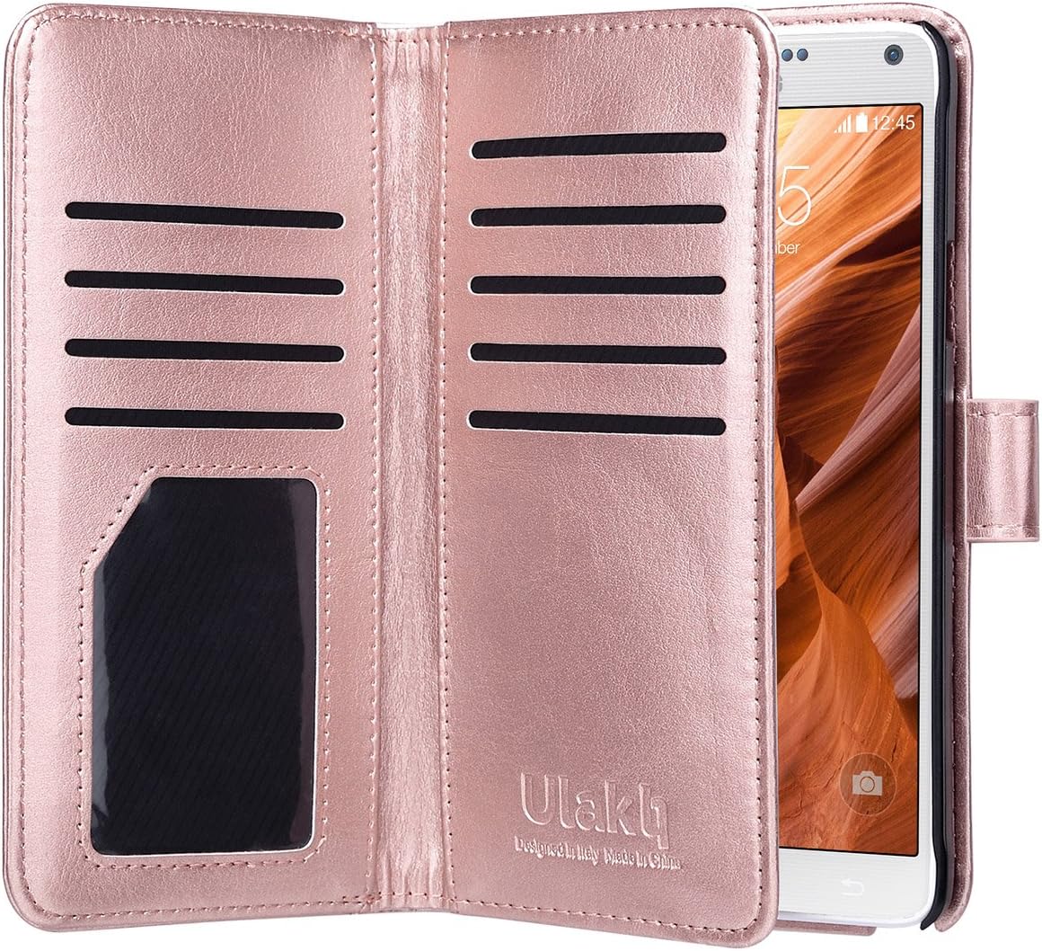 ULAK Note 4 Case, Galaxy Note 4 Protective Case, Galaxy Note 4 Wallet Case,Pu Leather Magnet Wallet Credit Card Holder Flip Cover Built-in 9 Card Slots Stand Case for Samsung Galaxy Note 4(Rose Gold)