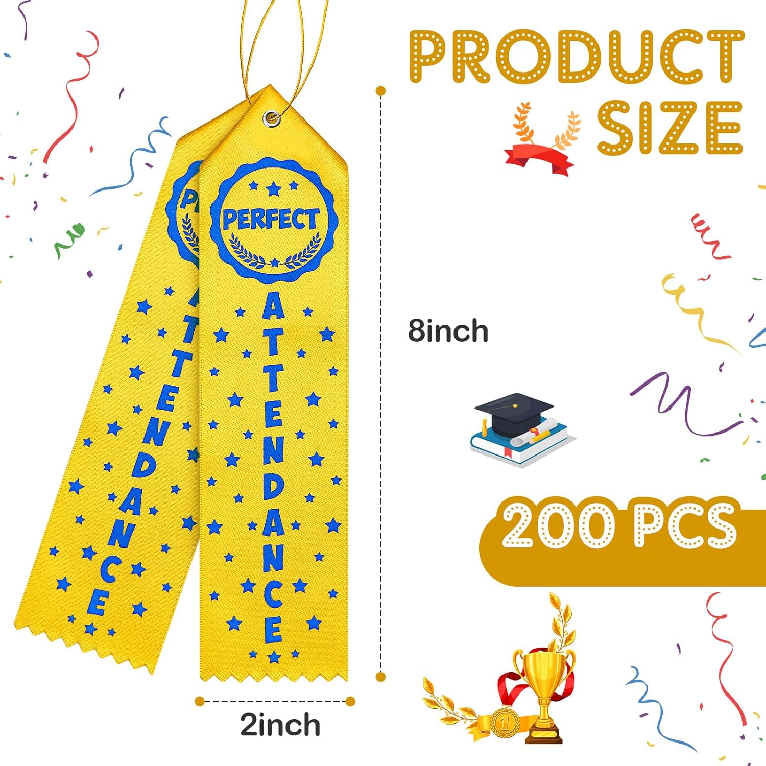 Taiyin 200 Pcs Award of Perfect Attendance Award Ribbons Prize Perfect Attendance Ribbon with Event Card and Rope for Kids Competition, Sports Event, Contests, School, Office Team