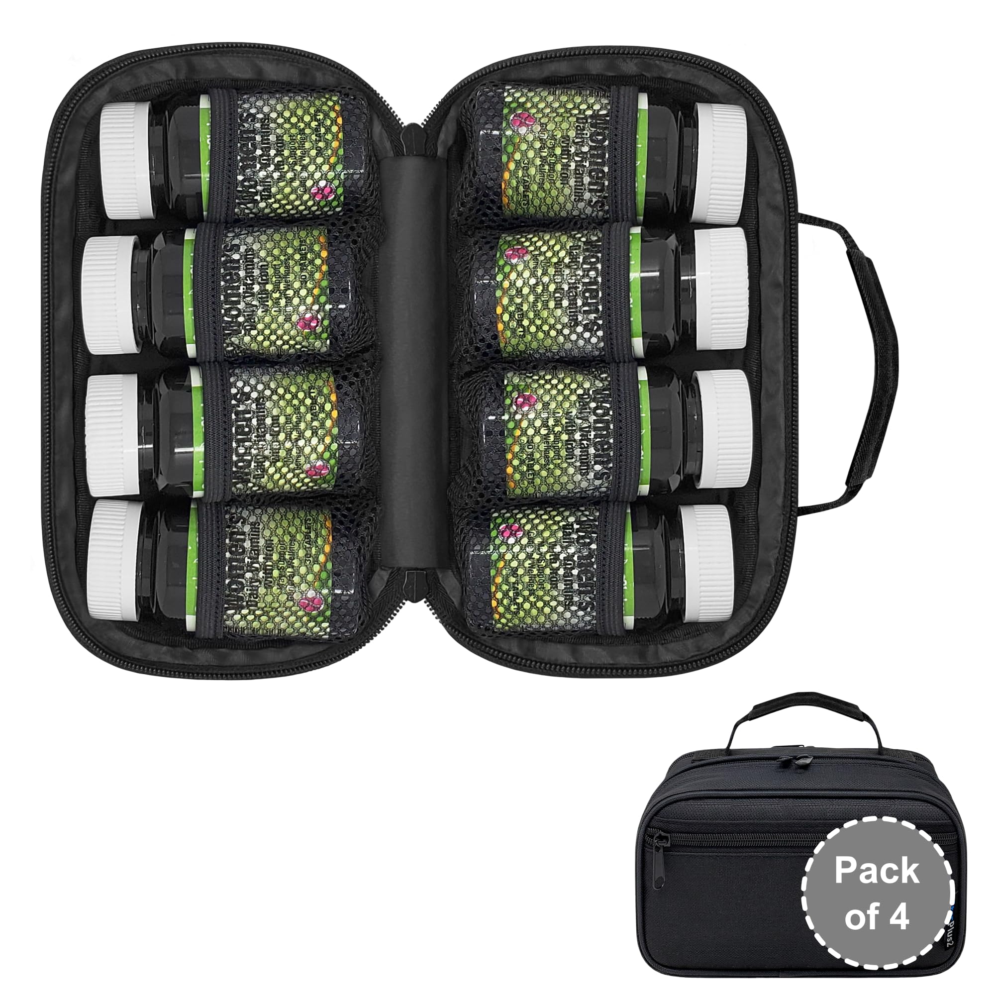 Pack of 4 - Small Pill Bottle Organizer for Travel Medicine Bag Carrier for Prescription Medications