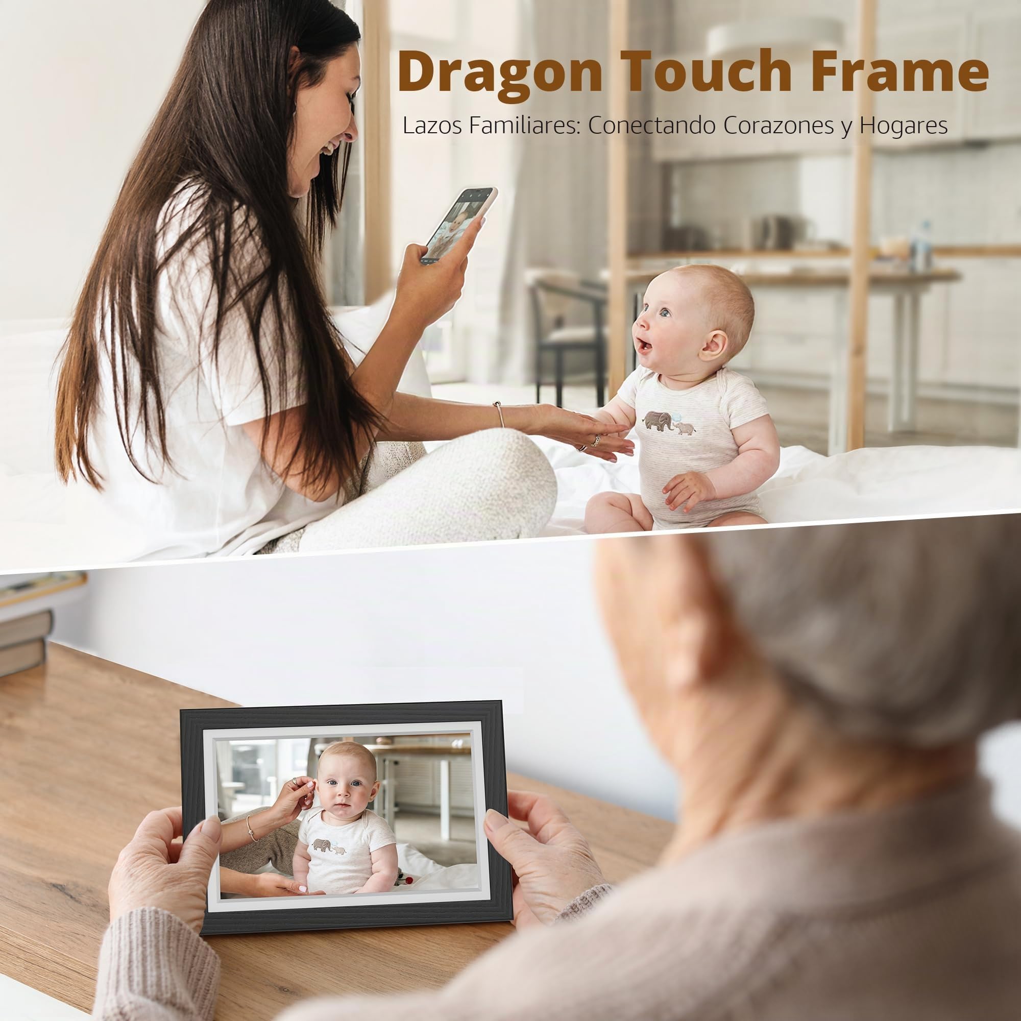 Dragon Touch Marco de Fotos Digital, Marco de Fotos Electrónico WiFi de 10,1 Pulgadas con 32 GB de Memoria, Pantalla táctil IPS HD, rotación automática, Intercambio instantáneo de Fotos/vídeos Negro