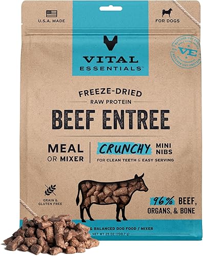 Vital Essentials Alimento crudo liofilizado para perros, mini platos de carne de res, 25 onzas
