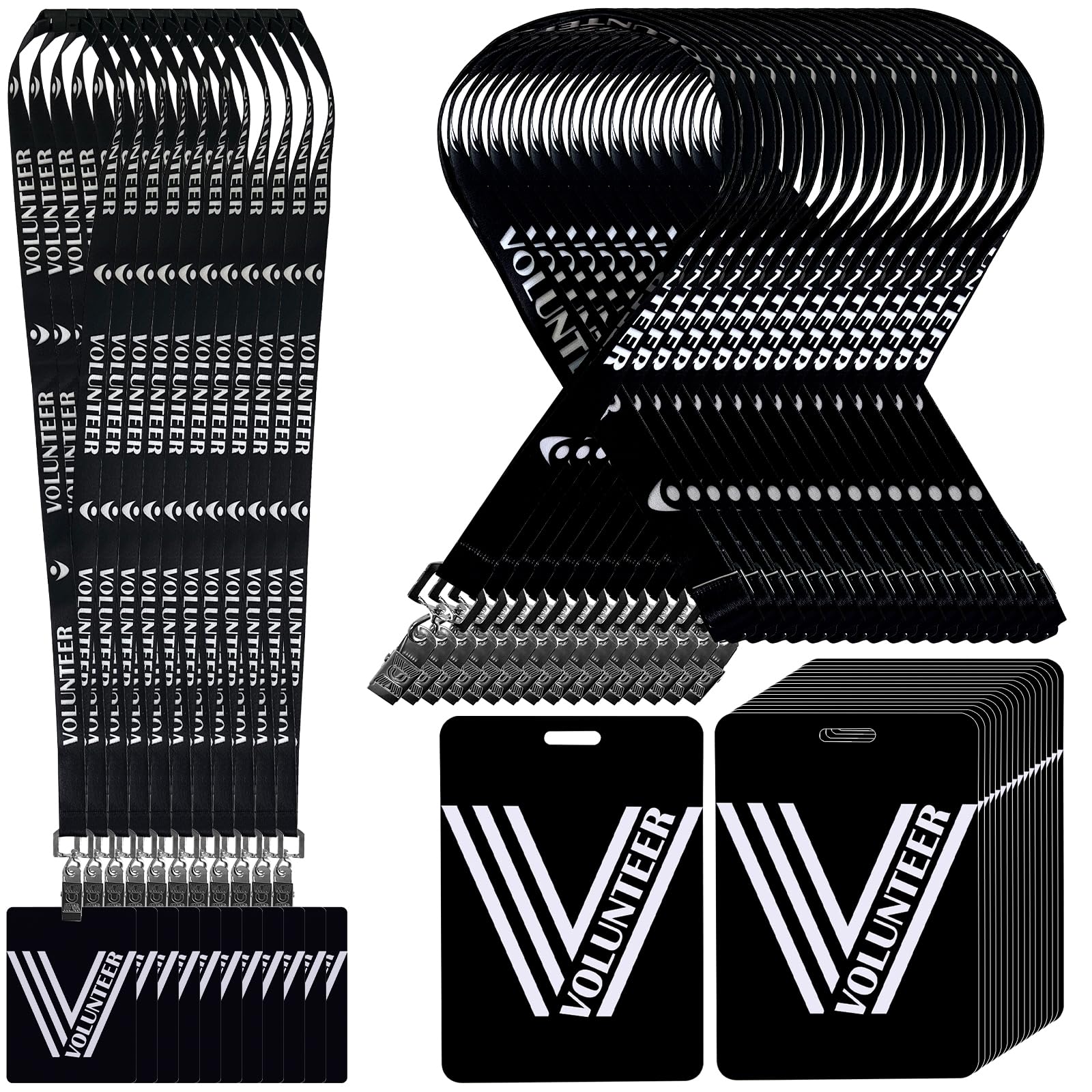 30 Pack Volunteer Lanyard with PVC Card Pass Volunteer Identification ID Badges Bulk Breakaway Lanyard for Activity Fundraising Church School Events Donation Activities