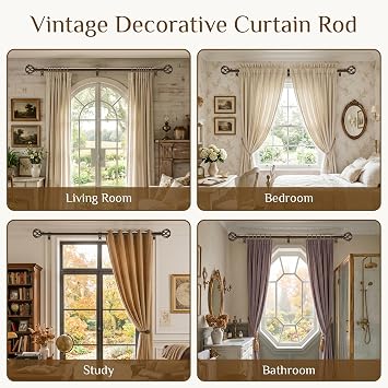 TVWOO Bronze Curtain Rod, Curtain Rods for Windows 28 to 60 Inch, 1 Inch Adjustable Curtain Rod, Heavy Duty Curtain Rods, Farmhouse Twisted Cage Finial Curtain Rods, Window