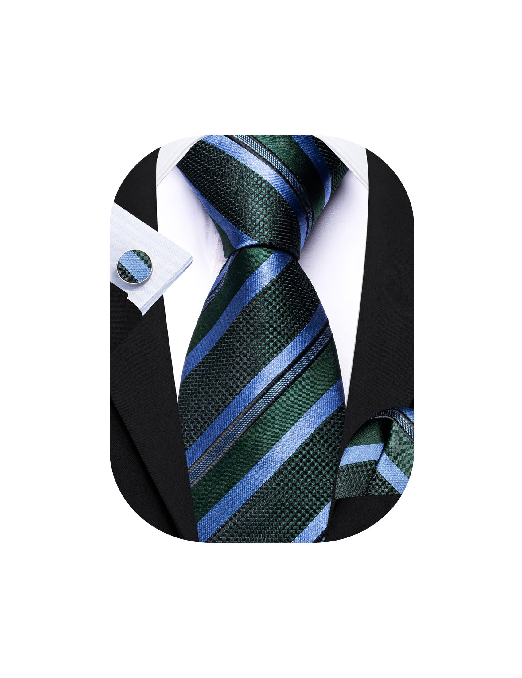 Barry.Wang Mens Tie Set Plaid Check Stripe Neckties Pocket Square Cufflinks | Woven Classic,Formal/Casual Men's Necktie,Luxury,Business,Wedding,Party,Prom,Graduation