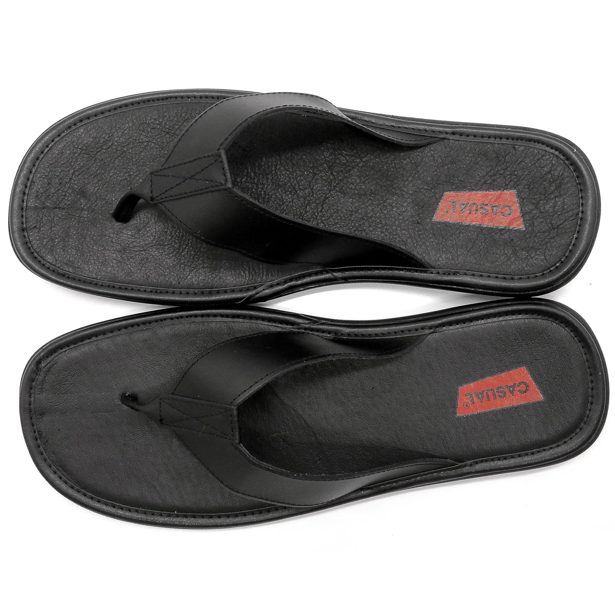 CASUAL Herren Leder Zehentrenner Premium Sommer Flip Flops Sandalen aus Echtleder mit Lederdecksohle
