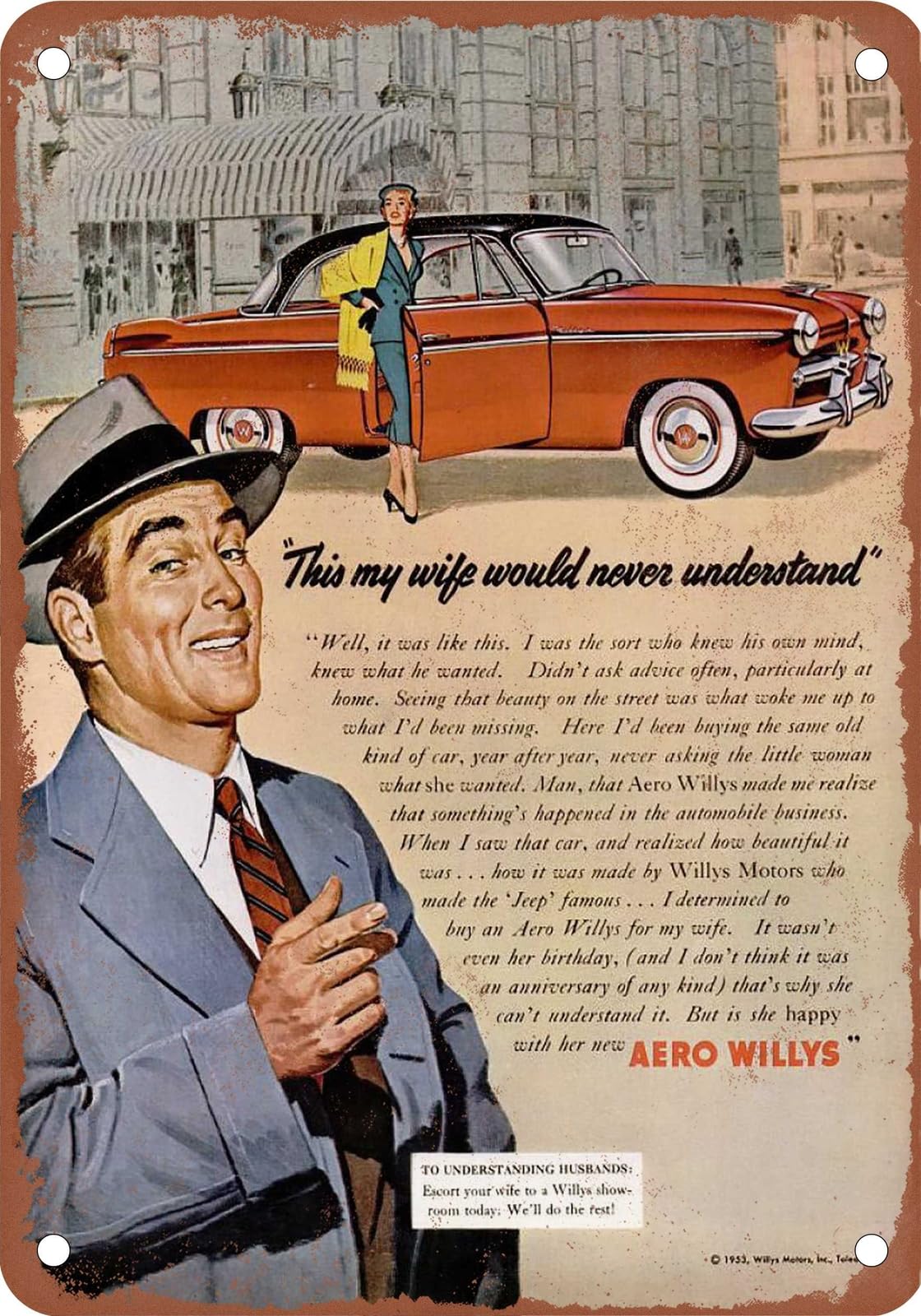 Miaomansenstore Metal Sign - 1953 Willys Vintage Ad 09 - Old Retro Rusty Look Home Decor