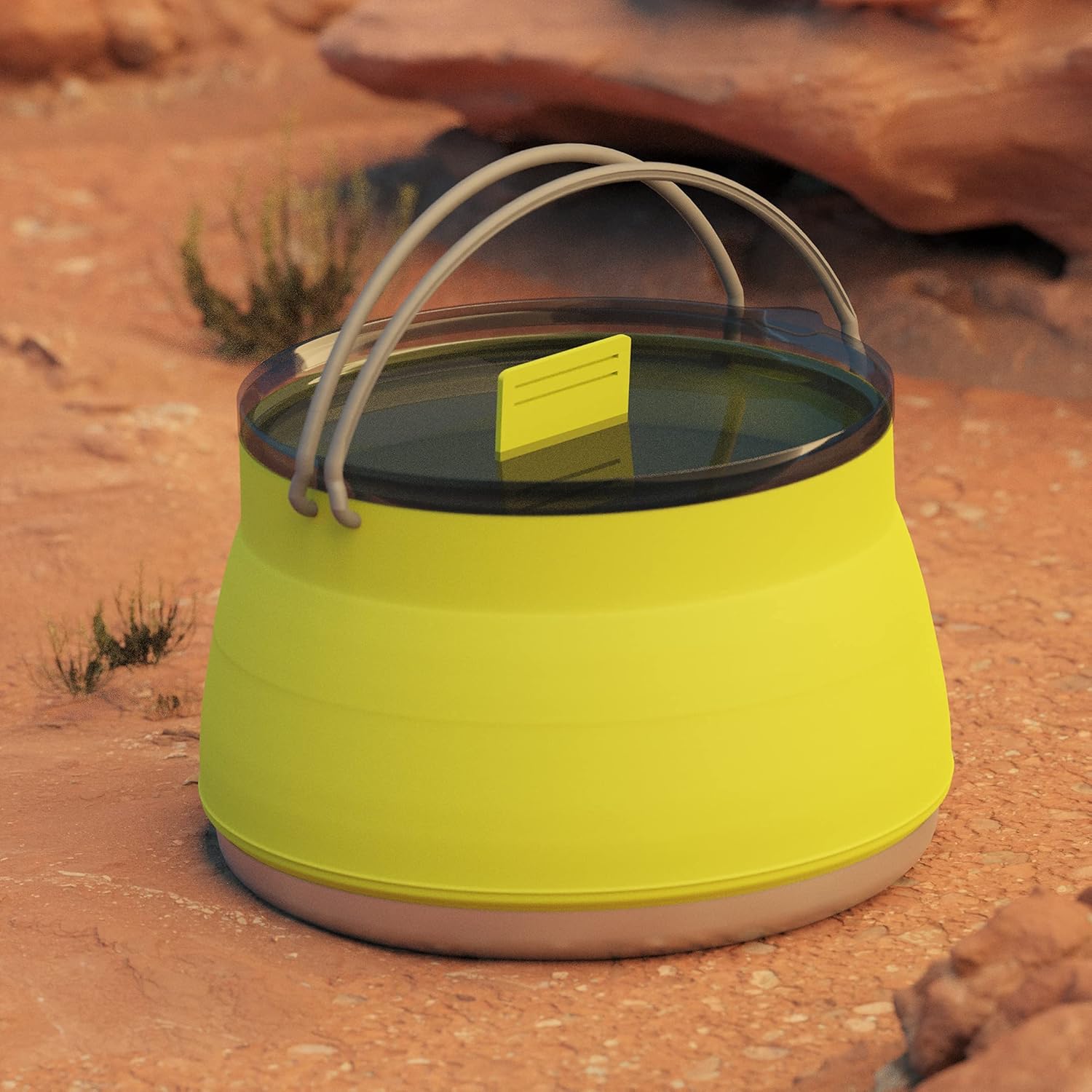 Collapsible Camping Kettle for Hiking, Backpacking & Outdoors 1 Liter Capacity with Silicone Trivet Included Green