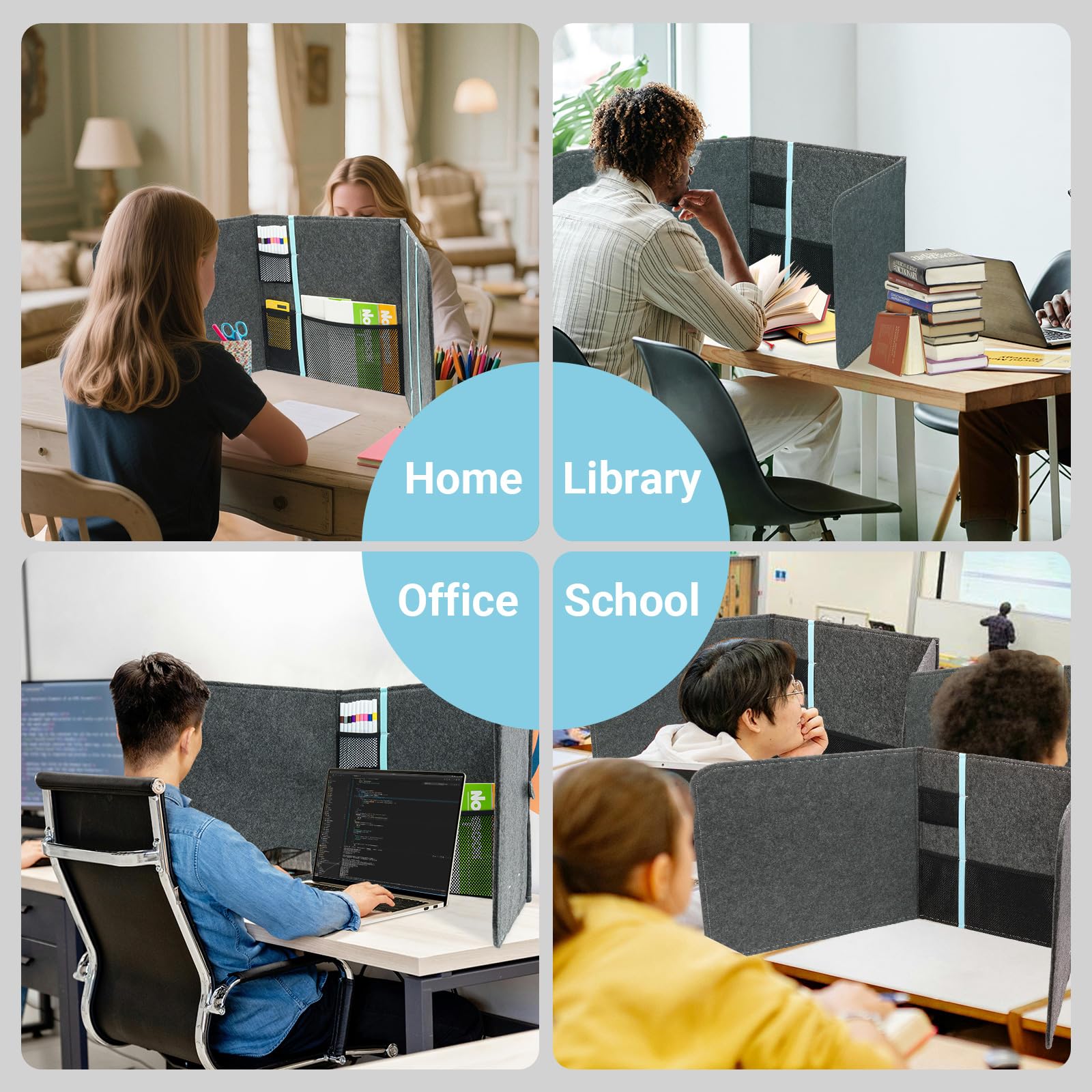 Schreibtisch Trennwand,2 Stück,Sichtschutz Schreibtisch,Tragbare Trennwände, Tischdividieren für Klassenzimmer-Privatsphäre-Bildschirme für Erwachsene und Studenten,120 x 39 cm, Filz