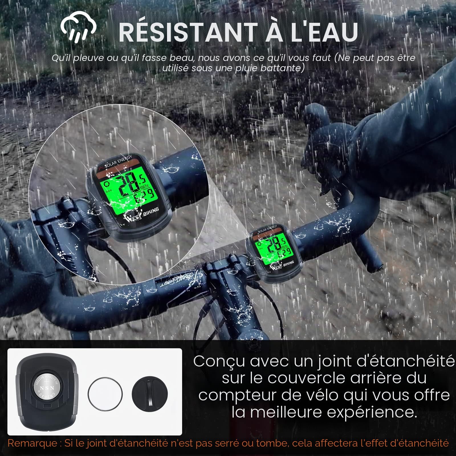 Compteur de vélo avec Compteur de Vitesse et odomètre à énergie Solaire sans Fil étanche LCD rétro-éclairage Automatique et Multifonction