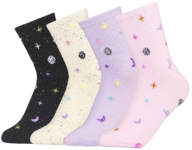 xiaomaizi Women's Cute Funny Cat Animal Cozy Cotton Crew Quarter Socks for Women Lovely Valentines Ankle Socks Size 7-9 - Stars 4pack