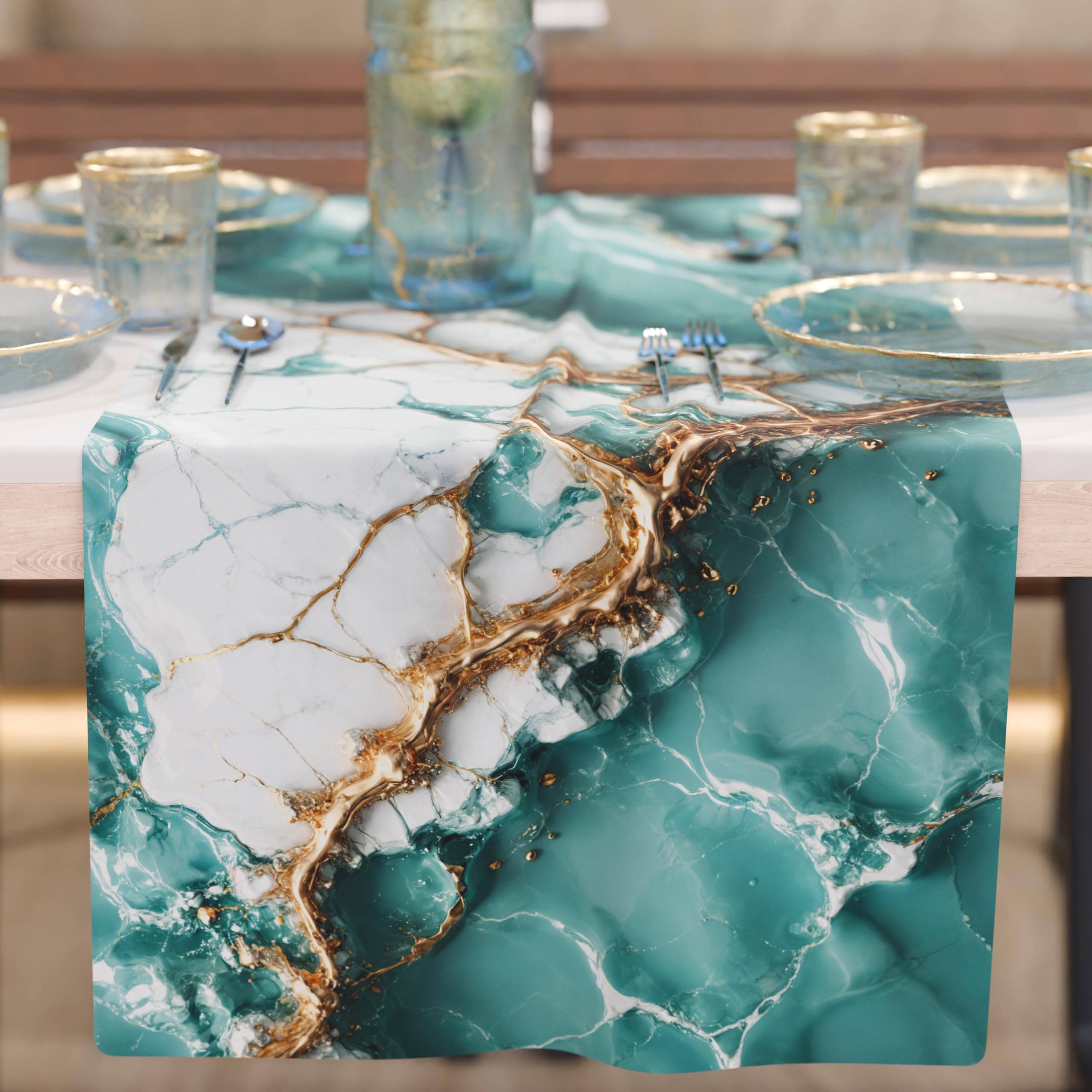 PETTI Artigiani Italiani - Table Runner Modern Elegant Blue Marble Effect, 100% Made in Italy