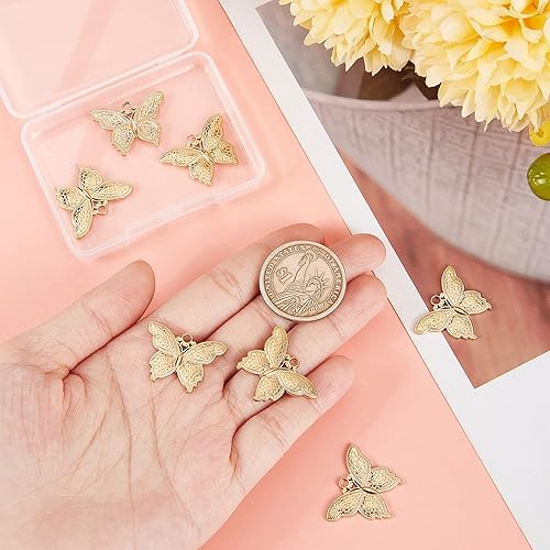 Miniatura 3 de Beebeecraft 1 caja de 10 dijes de mariposa chapados en oro de 18 quilates de acero inoxidable con diseño de animales colgantes para mujeres,