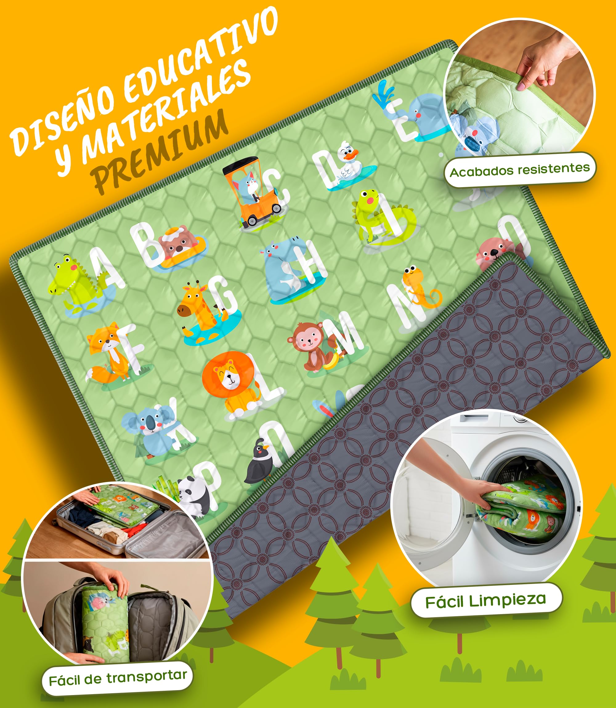 Baby Mat Padded Foldable Non-Slip and Washable 127 x 127 cm + 2 cm Thick, Play and Crawling for Floor - Image 4