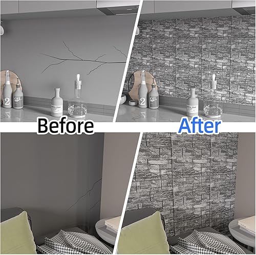 Miniatura 6 de Pluden Paneles de pared 3D para despegar y pegar, 40 paneles de pared de piedra sintética, ladrillo de espuma, papel tapiz 3D autoadhesivo