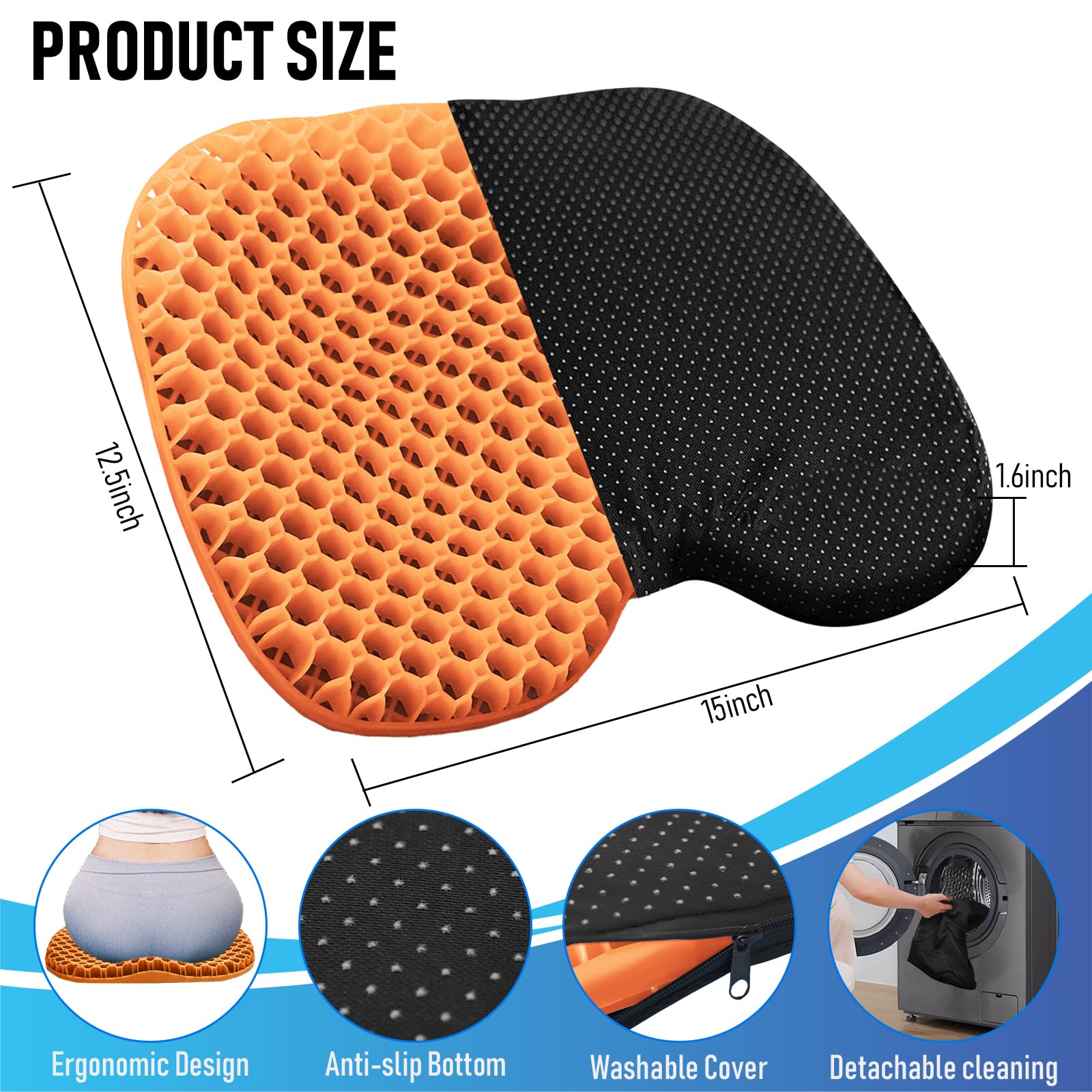Cuscino per sedile del kayak, addensato, antiscivolo, impermeabile, in gel, portatile, per canoa, canottaggio, gommone, gommoni, stadio, kayak, pesca, kayak, accessori (2 pezzi/arancione)