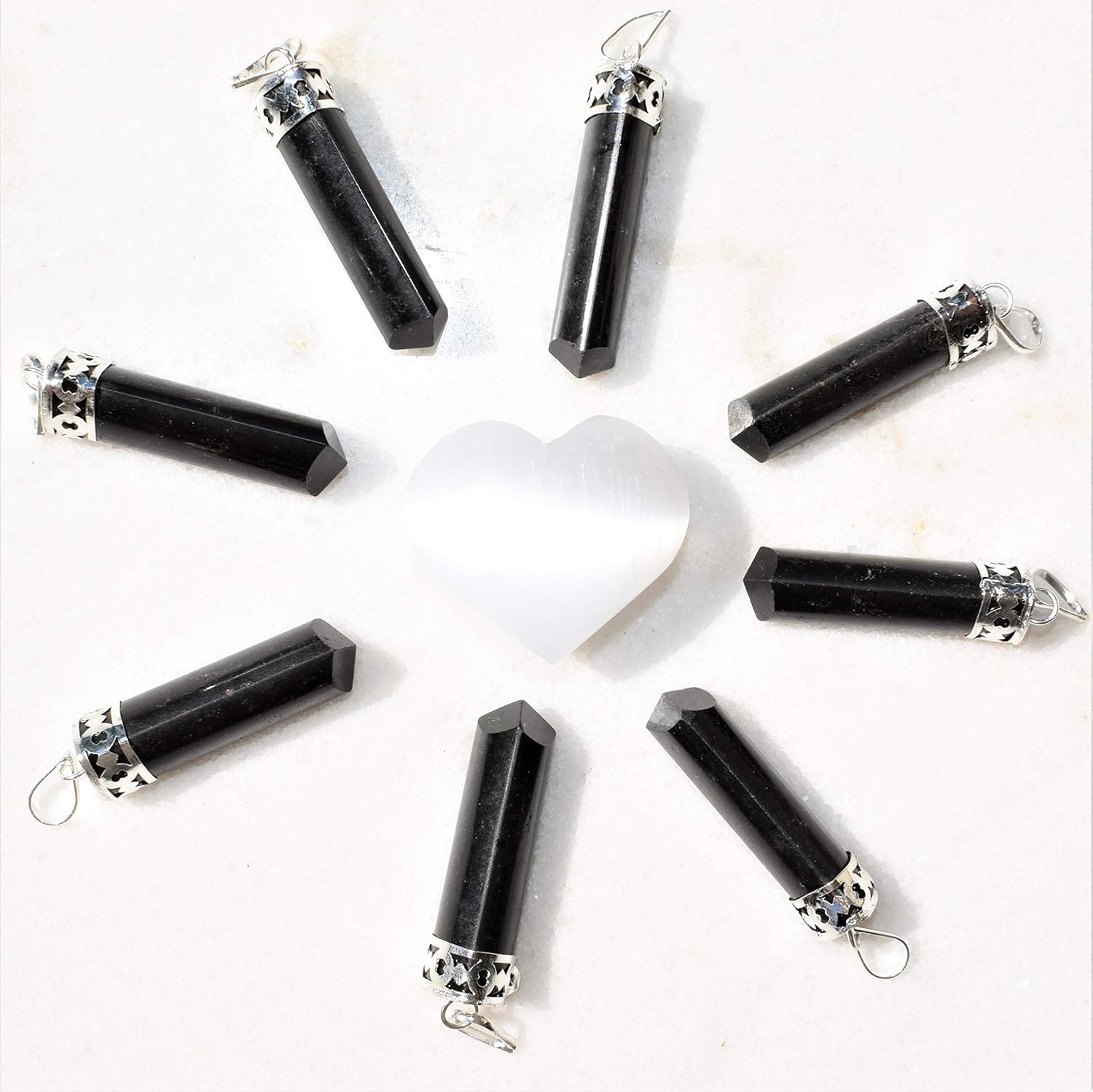 Zenergy Gems CHARGED Natural Himalayan Black Tourmaline Crystal Perfect Pendant + 20" Stainless Steel Chain + Selenite Heart Charging Crystal Included (HEALING ENERGY/PSYCHIC PROTECTION) - Image 3