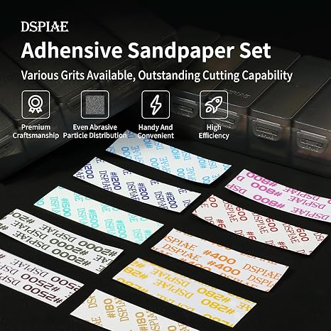 DSPIAE Combo Grit Packs (#400, #800, #1000, #1200, #1500), Pre-Cut self-Adhesive Sandpaper Set 100 PCS