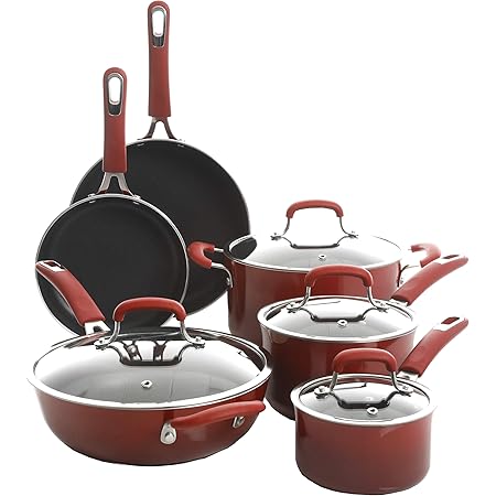 Kenmore Andover Nonstick Platinum Forged Aluminum Cookware Set, 10-Piece, Red Gradient