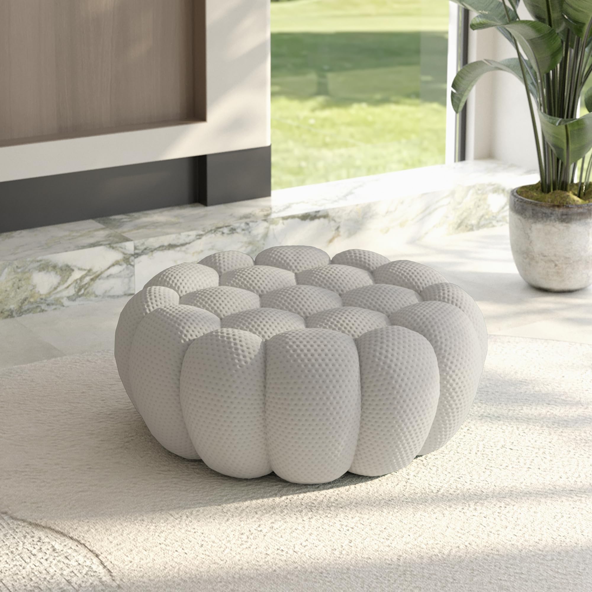 Bubble Couch, Modern Mesh Fabric Lazy Floor Sofa Ottoman, Oversized Single Lazy Sofa, 3D Honeycomb Shape Curved Couches for Living Room, Office, Apartment, No-Assembly (Light Grey, 41.34")