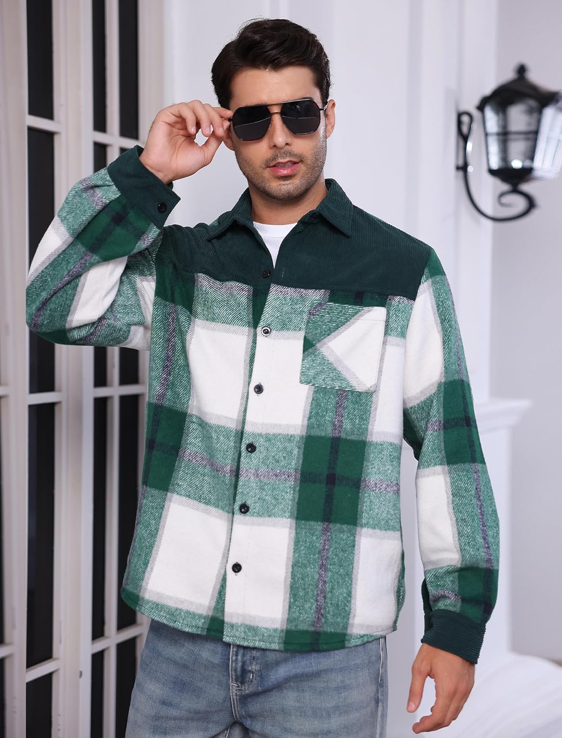 OLEMEK Men's Flannel Jacket Long Sleeve Button Down Plaid Shirt Tartan Shacket - Image 2