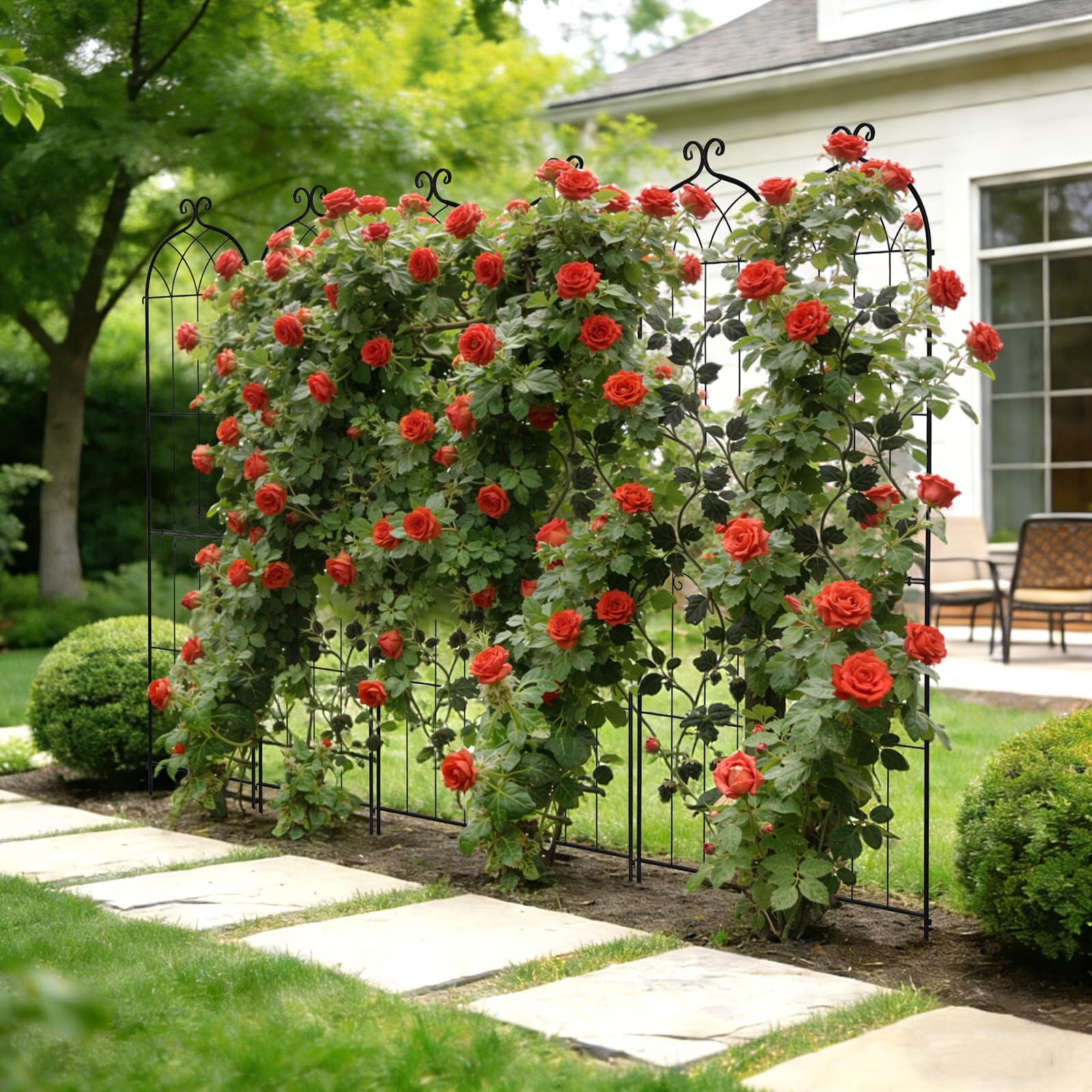 VEVOR Rankgitter, 220x52,5cm 4er-Pack, Metall Rankhilfe mit Pulverbeschichteter Oberfläche & Verriegelungsmechanismus, Kletterhilfe, Garten Spalier, Pflanzengitter für Blumen, Gemüse & Rosen