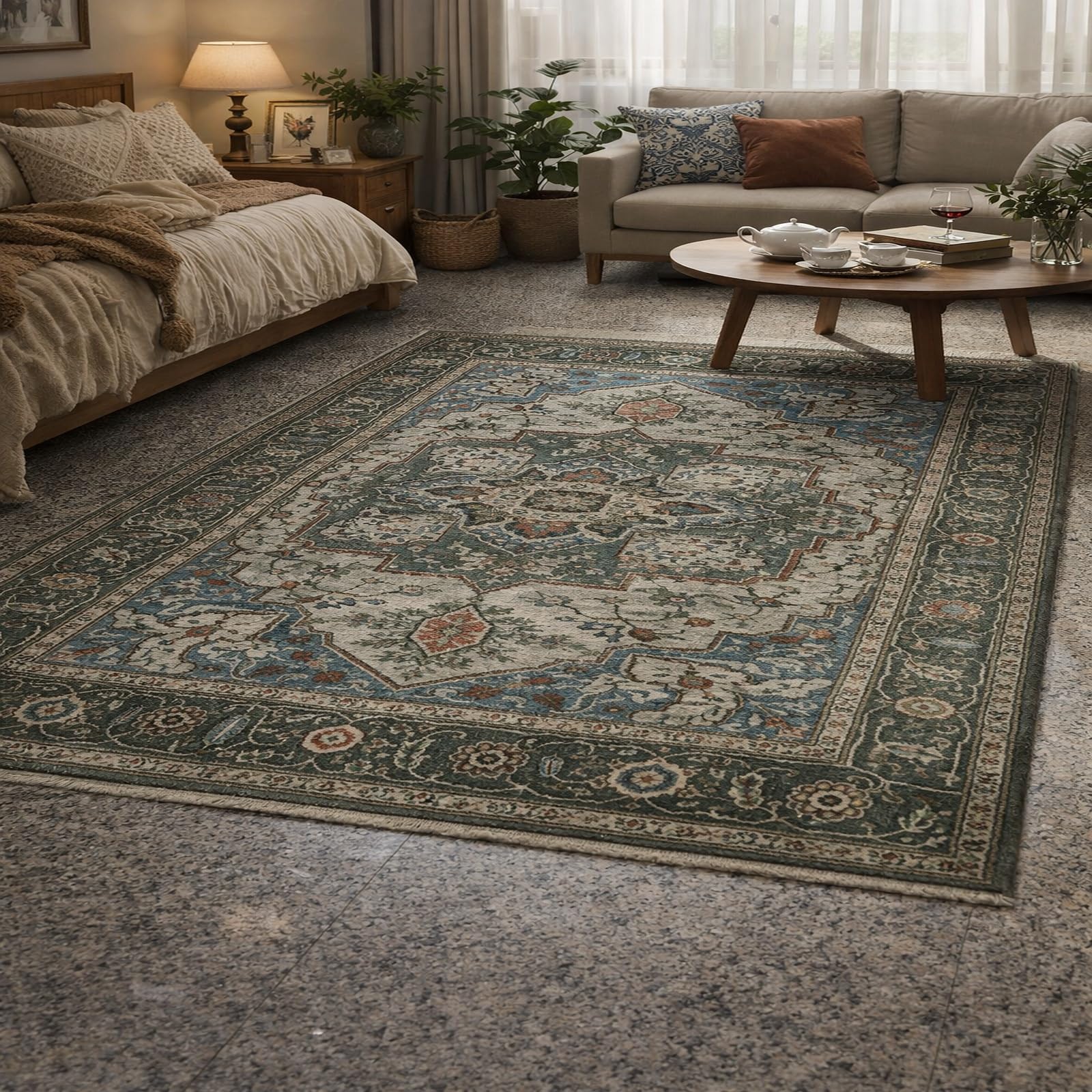 Alfombras de pelo corto Rururug de 100x160 cm con base antideslizante lavable en color verde