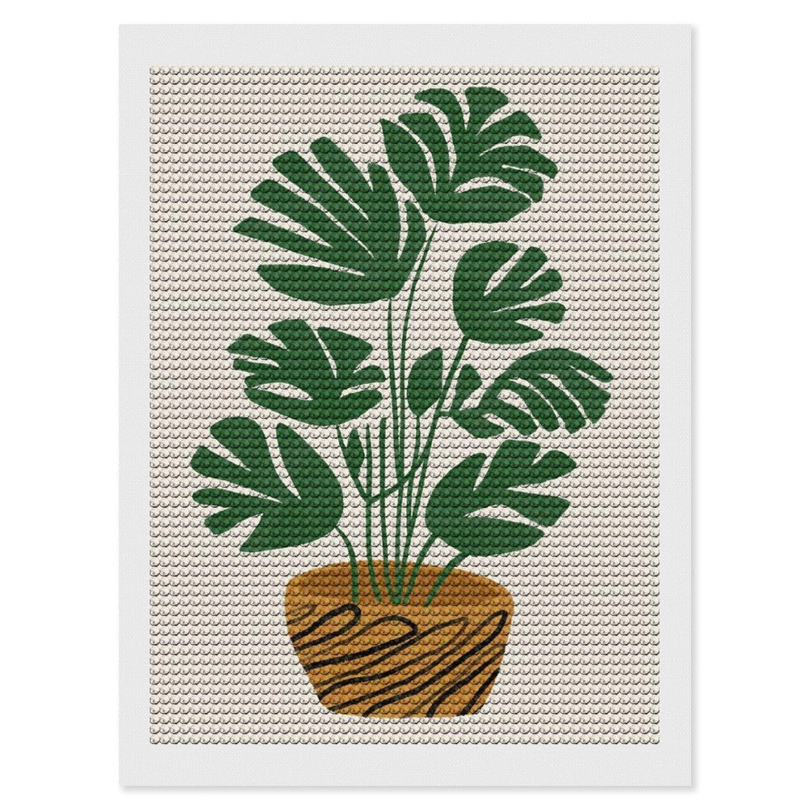 Junmoney Mini Monstera Diamond Painting Kit 12"x16", Festive Craft Gift, Bedroom Decor, Full Kit Included, Creative Gift Idea