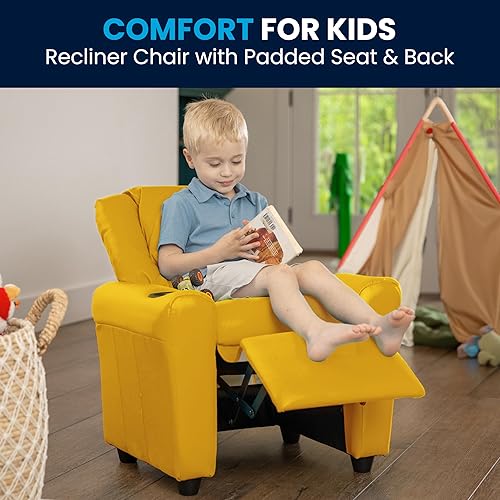 Miniatura 98 de Flash Furniture - Sillón reclinable contemporáneo para niños, color beige vinilo con base para vasos y reposacabezas Vinilo Lavanda,Vinilo