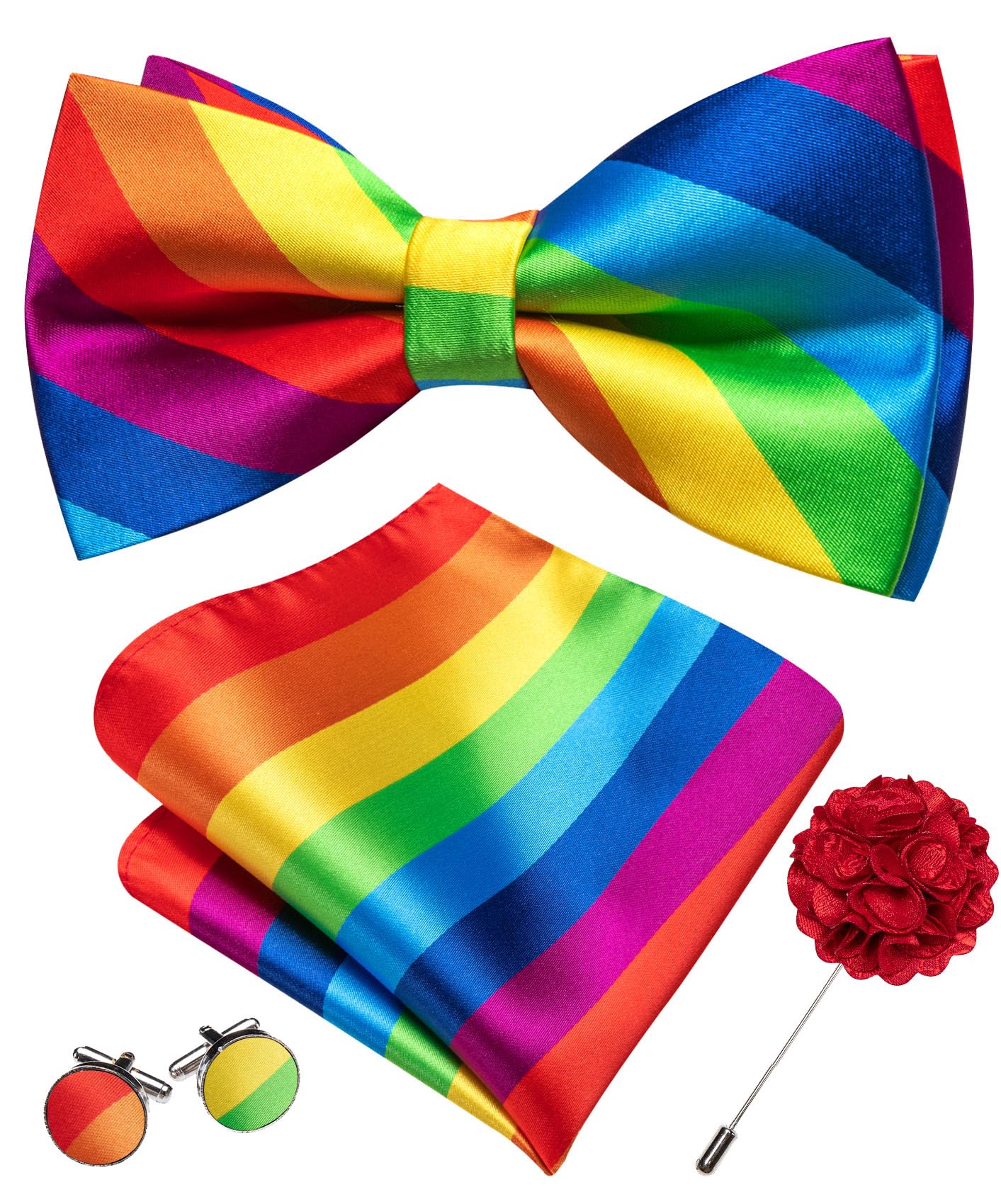 YOHOWA Mens Bow Tie Paisley Coloful Pre-tied Bowties Handkerchief Cufflinks