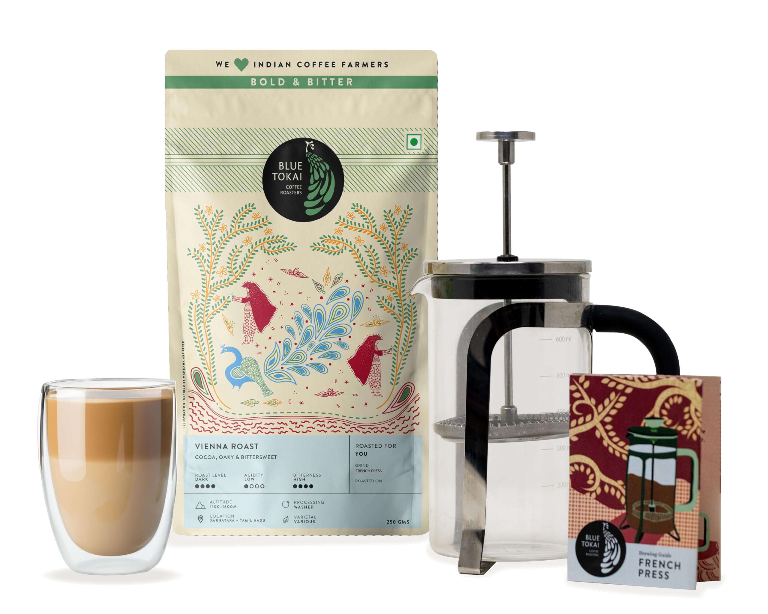 Blue Tokai Coffee Roasters Starter Kit | Vienna Dark Roast | French Press Grind 250g | French Press 600ml | Bold & Rich Brew | Perfect Combo | Specialty Coffee | Freshly Roasted Coffee