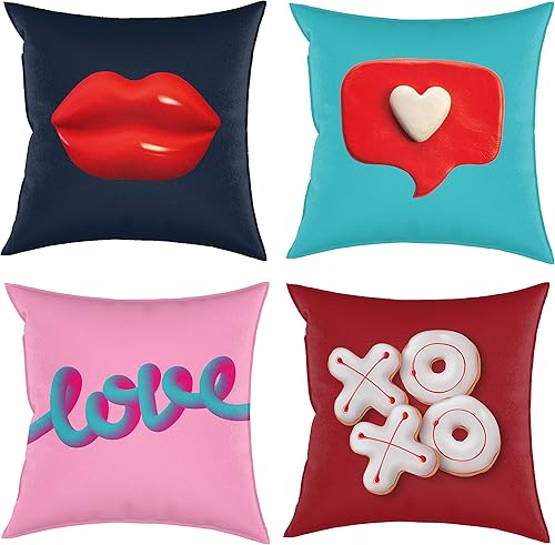 Miniatura 1 de Easykart - Juego de 4 fundas de almohada de San Valentín de 18 x 18 pulgadas, fundas de almohada para el día de San Valentín, fundas de almohada
