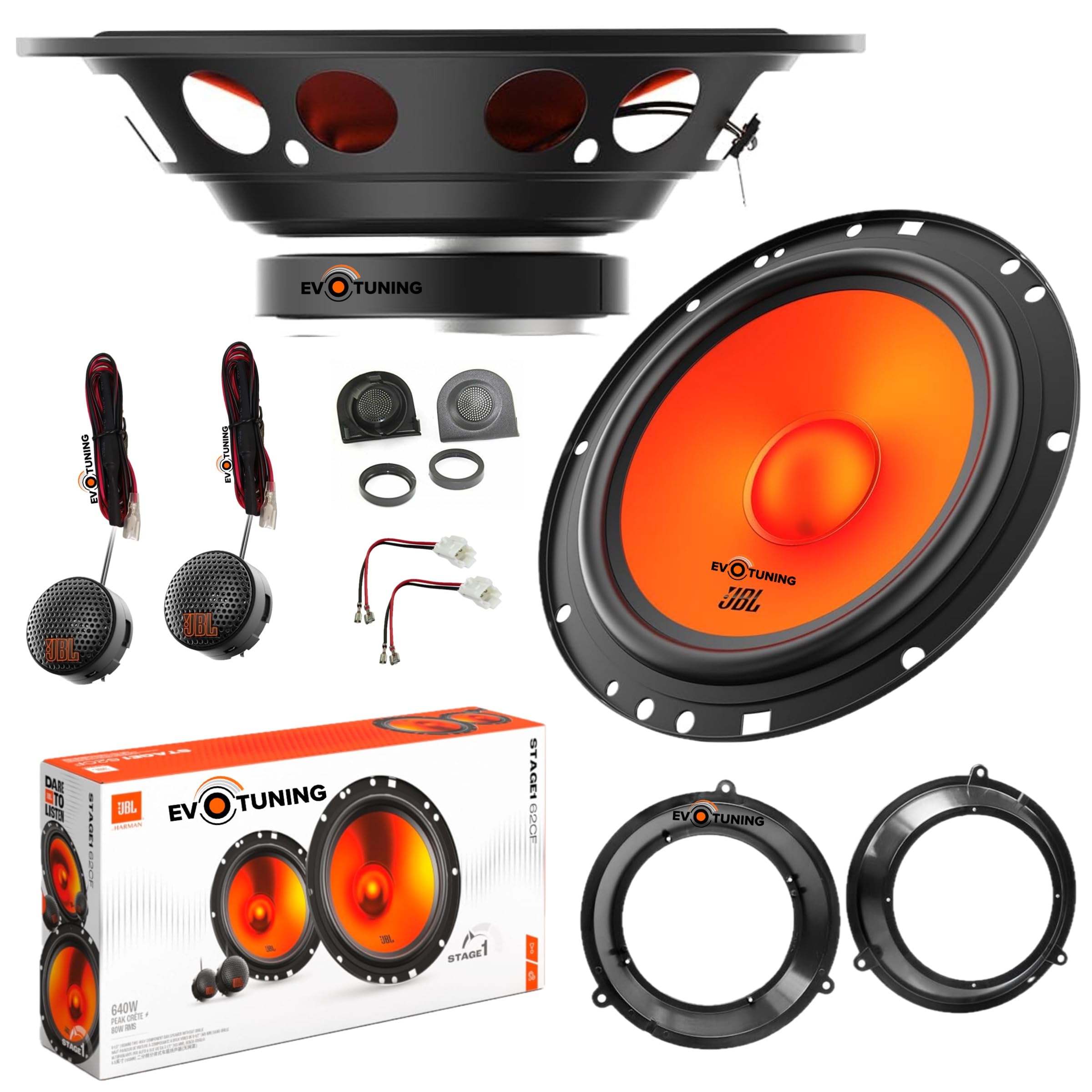 Kit Casse Altoparlanti Anteriori per Fiat Panda 169 dal 2003 al 2011, compatibile con JBL Stage 162CF, Set 2 Woofer 165 mm +2 Tweeter con Griglie dedicate +2 Anelli e Cavi Connettori