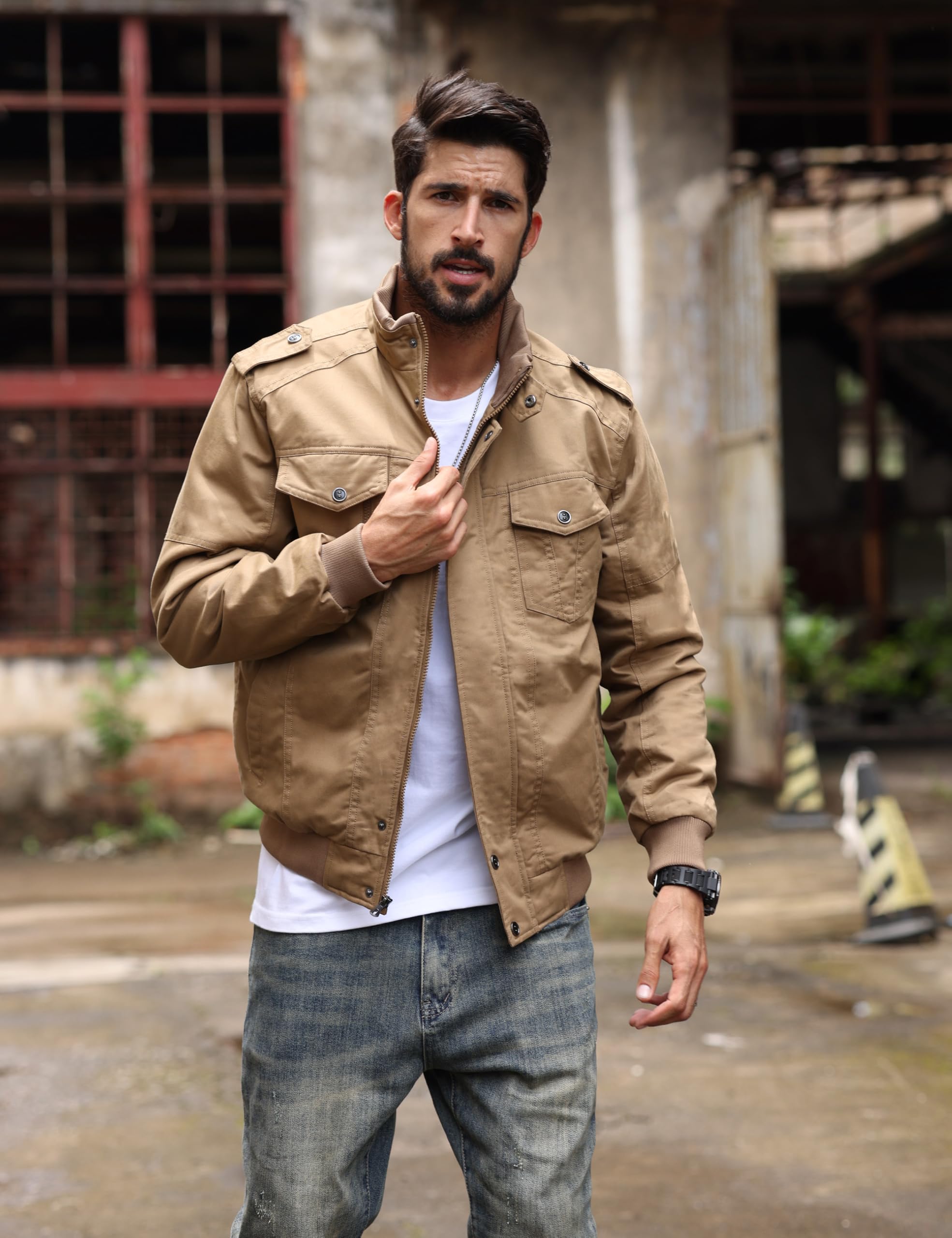 MAGCOMSEN Chaqueta de invierno para hombre forro polar cálido estilo cargo casual de entretiempomilitar