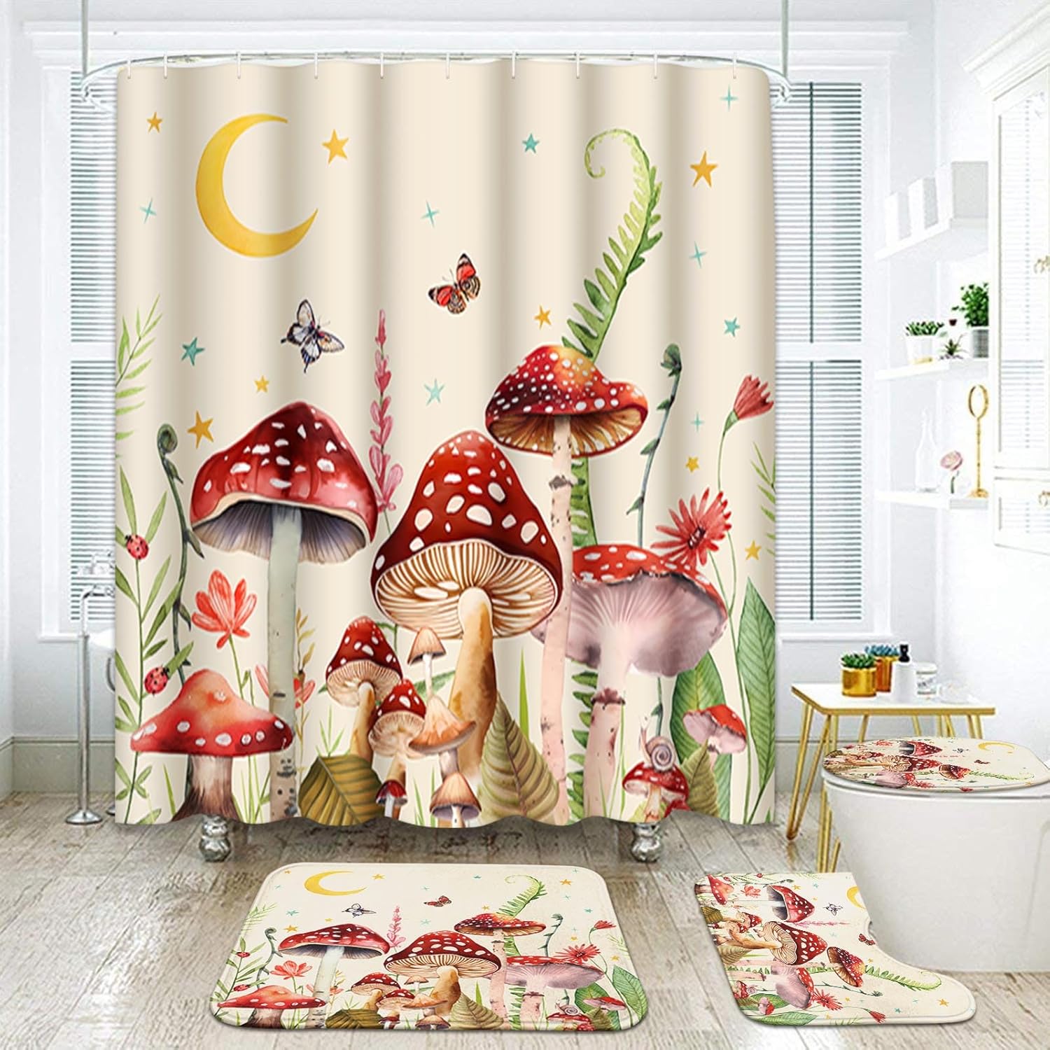 Arttown Bathroom Set with Shower Curtain and Rugs Accessories, Shower Curtains, Bathroom Decor 4 Pcs