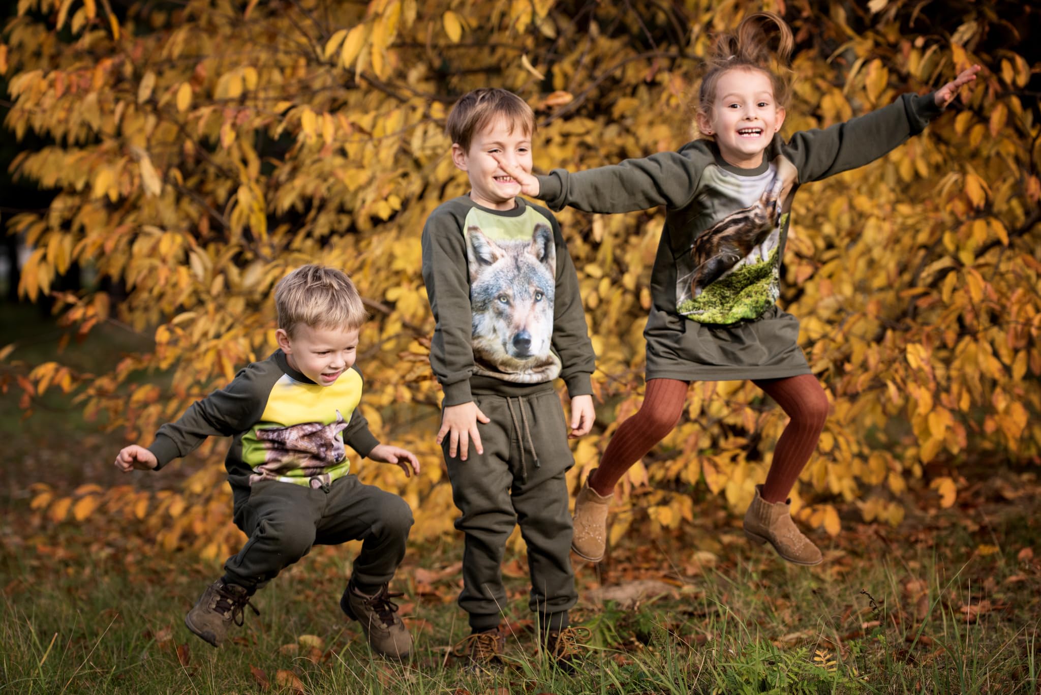 Wadera Cotton Pullover Kinder – Sweatshirt Jungen und Mädchen – Sicher Und Bequem Für Kinder – Kinderpullover Für Jungs – Kinderpullover 158/164 Grün mit Wolf