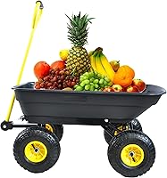 Vista 5 de Carrito de jardín Camión volquete con rueda de aire para jardines, granjas, etc (negro)
