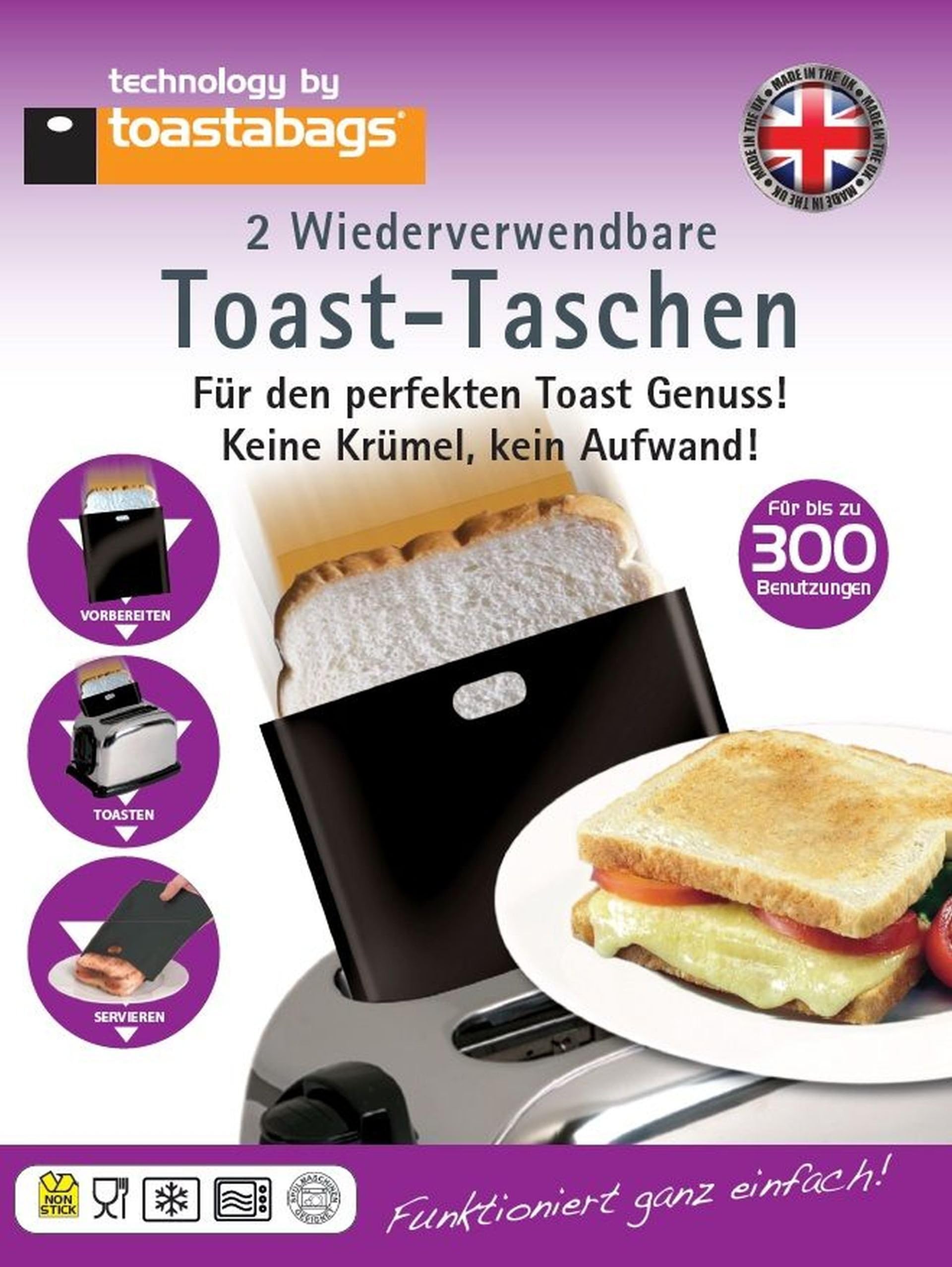 Toast Pockets Capacity 300 Steps Set of 2 Reusable